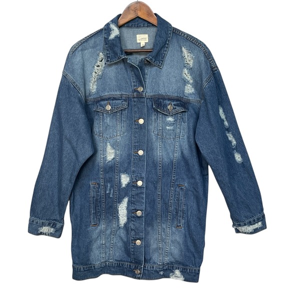 Caution to the Wind Oversized Jean Jacket Size M Boyfriend Distressed Ripped 90s - Picture 1 of 8